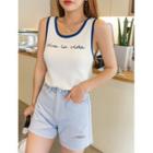 Sleeveless Letter Piped Knit Top
