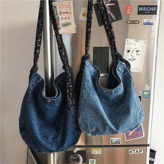 Flower Print Denim Crossbody Bag