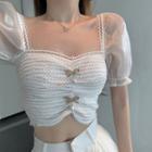 Short-sleeve Lace Crop Top White - One Size
