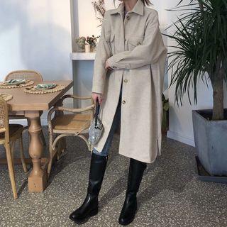 Oversized Plain Midi Coat Beige - Free