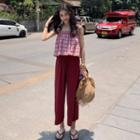 Wide-leg Pants With Drawstring Wine Red - One Size
