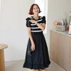 Stripe Long A-line Dress Black - One Size