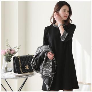 3/4-sleeve Tweed-detail Dress