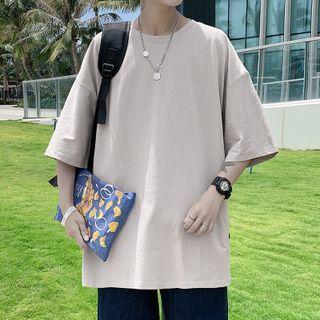 Short-sleeve Button-side Plain T-shirt