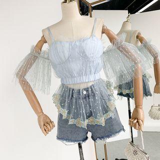 Mock Two-piece Embroidered Lace Suspender Top