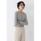 Perforated Cropped Cardigan Gray - One Size