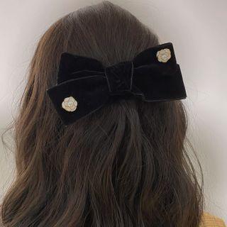 Flower Bow Velvet Hair Clip 1 Pc - Black - One Size