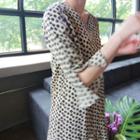 3/4-sleeve Ruffle-hem Dotted Dress