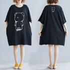 Short-sleeve Bear Print T-shirt Dress Black - One Size