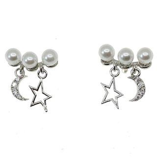 Faux Pearl Moon & Star Dangle Earring Silver - One Size