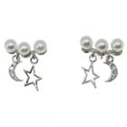 Faux Pearl Moon & Star Dangle Earring Silver - One Size