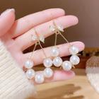 Faux Pearl Bow Rhinestone Alloy Dangle Earring Cs0224 - 1 Pair - Gold & White - One Size