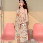 Flower Print Sleeveless A-line Dress As Shown In Figure - One Size
