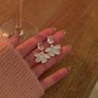 Flower Faux Crystal Dangle Earring 1 Pair - Silver Stud - White - One Size