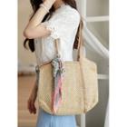 Faux-leather Trim Woven Tote Bag With Pouch
