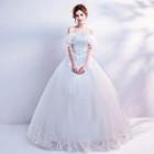 Elbow-sleeve Off Shoulder Wedding Ball Gown