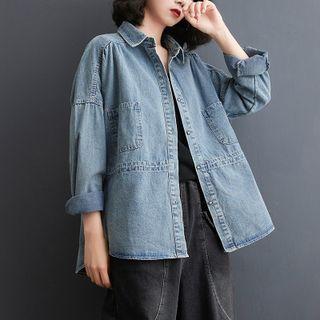 Drawstring-waist Denim Shirt Jacket