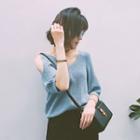 Cut Out Shoulder Elbow Sleeve Glittered Sweater