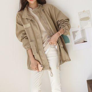 Belted-detail Zip-up Parka