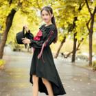 Long-sleeve Lace-up Bow High-low Dress