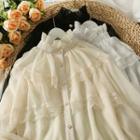 Lace-panel Ruffle-trim Loose Shirt