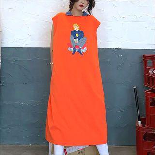 Polo Collar Midi Printed Tank Dress