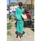 Round-neck Slit-side Open-knit Dress