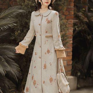 Floral Embroidery Button-up Midi Coat Dress