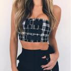 Plaid Strapless Cropped Top