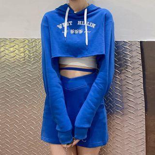 Lettering Cropped Hoodie / Mini Skirt