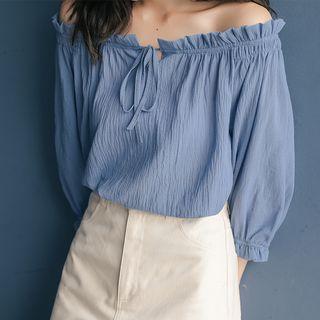 Off-shoulder Ruffled Long-sleeve Top