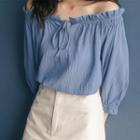 Off-shoulder Ruffled Long-sleeve Top