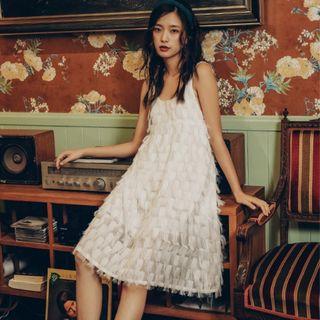 Spaghetti Strap Feathered A-line Dress