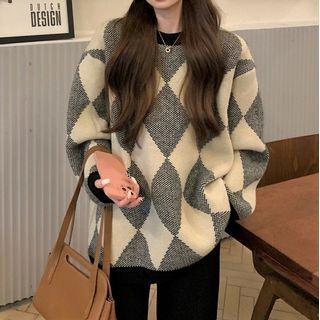 Argyle Sweater Black & Beige - One Size