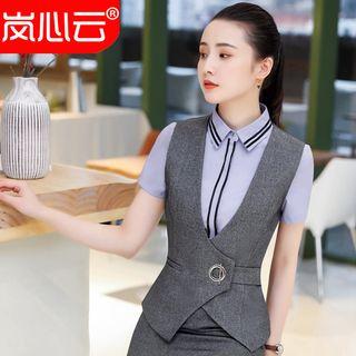 Button Vest / Mini Pencil Skirt / Slim-cut Dress Pants / Short-sleeve Shirt / Set
