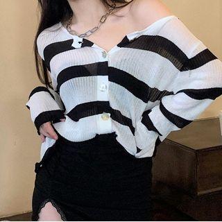 Striped Light Cardigan / Mini Skirt