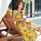 Halter-neck Pineapple-pattern Maxi Dress