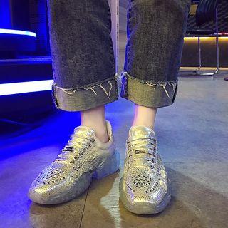 Rhinestone Platform Lace-up Sneakers