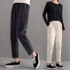 Plain High-waist Corduroy Pants