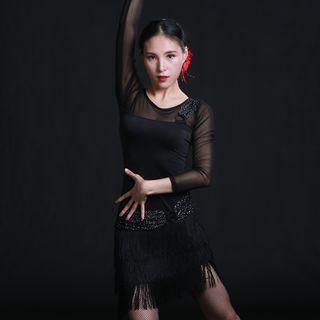 Long-sleeve Fringed Latin Dance Dress