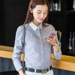 Contrast-trim Embroidered Shirt