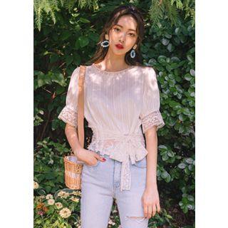 Tie-waist Lace-trim Blouse