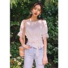 Tie-waist Lace-trim Blouse