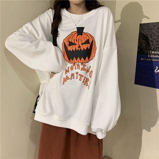 Printed Long-sleeve Pullover / Plain Midi Skirt