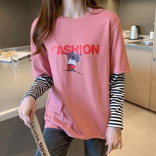 Mock Two-piece Koala Print Long-sleeve T-shirt