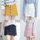 Fray Hem Single-breasted A-line Skirt