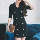 Elbow-sleeve Double Breasted Sheath Dress