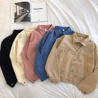 Plain Single-breasted Cargo Denim Jacket