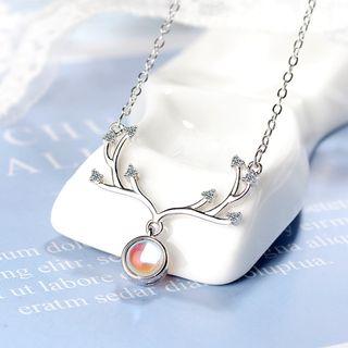 Moonstone Deer Pendant Necklace Copper & Platinum Plating - One Size