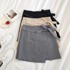 Plain Asymmetric Lace-up High-waist A-line Skirt